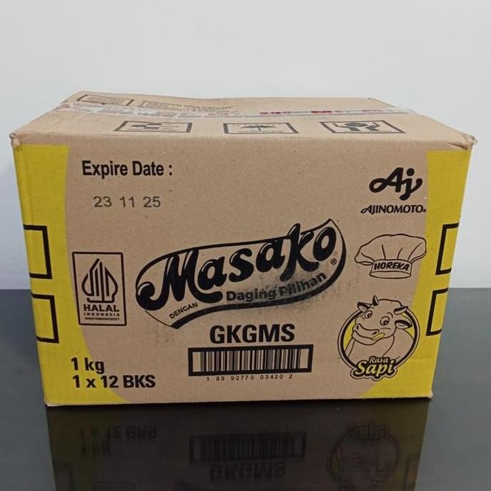 Masako Bumbu Kaldu Sapi Penyedap Rasa / Karton 1kg x 12 bks