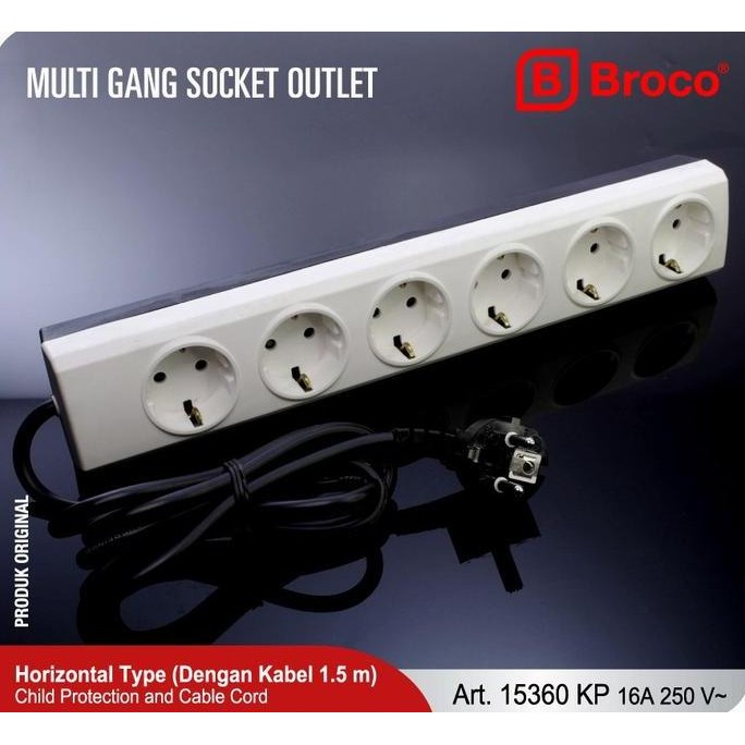 // BROCO Stop Kontak 6 Lubang CP 15360 KP + Kabel 1.5M //