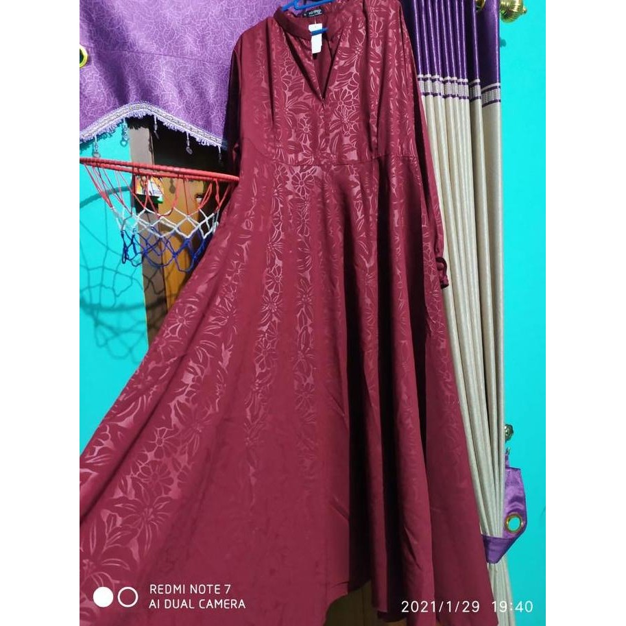 DF364>> Gamis hermosa embos motif bunga warna marun-gamis syari marun premium umbrella 4 meter-gamis