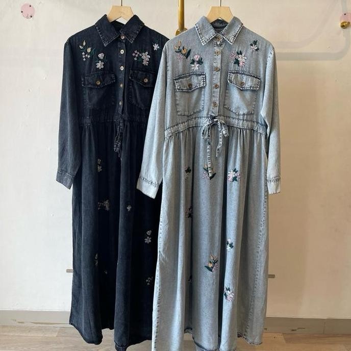 Promo Gamis Jeans Wanita Bordir COD