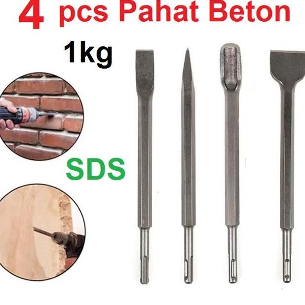 Pahat Beton Sds 4Pcs Flat Chisel Bobok Beton Tembok Pahat Sekop Palu Listrik Gagang Bulat Ujung Runc
