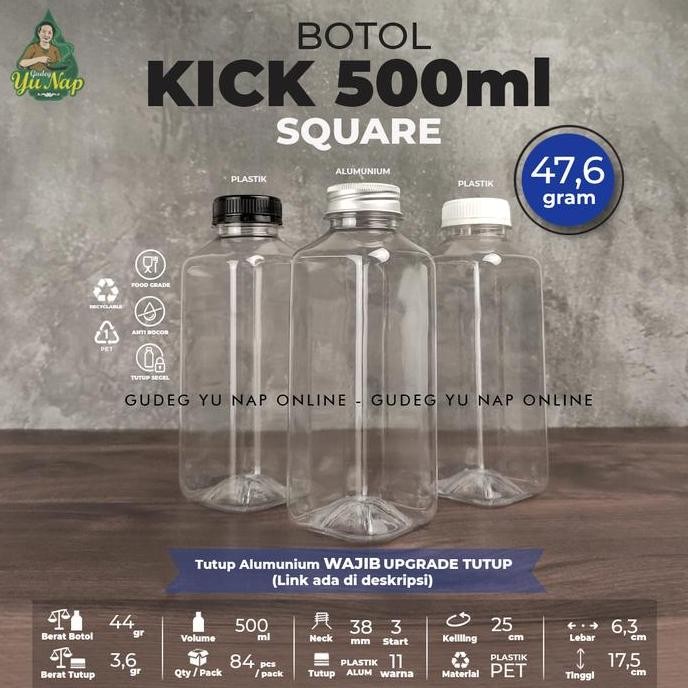 Botol Kick Square 500 ml (Kotak) - Botol Plastik 500ml