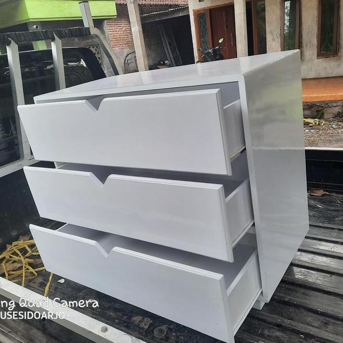 laci penyimpanan full kayu finishing duco putih laci baju rak buku