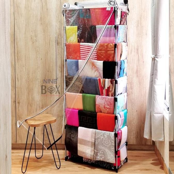 rak hijab / lemari gantung jilbab / rak jilbab with dust cover