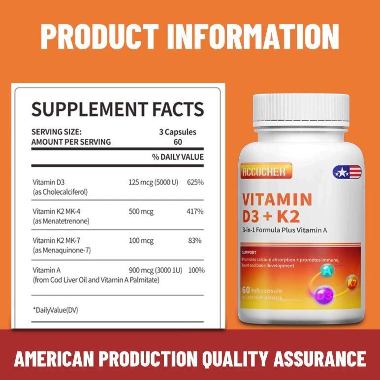 (Promo) Usa Vitamin D3 10.000 Iu + K2 + Vit A 3000Iu 60 Kapsul Original
