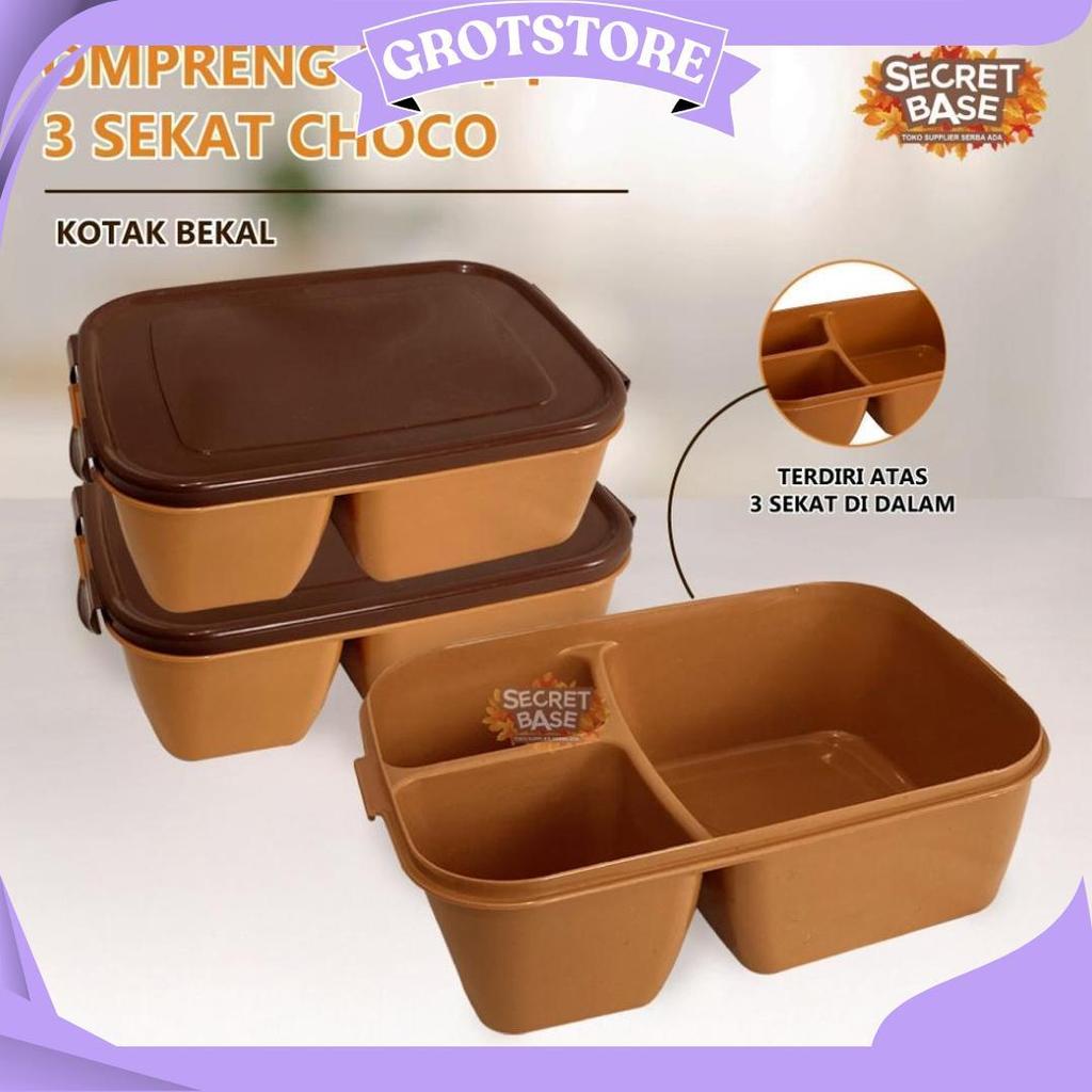 Ompreng Happy 3 Sekat Choco - Ompreng Kotak Makan / Kotak Bekal / Lunch Box Sekat Promo