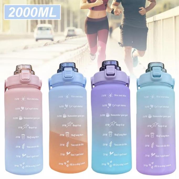 READY STOCK Botol Minum Motivasi 2L liter Gradasi Pastel Bukan Quifit