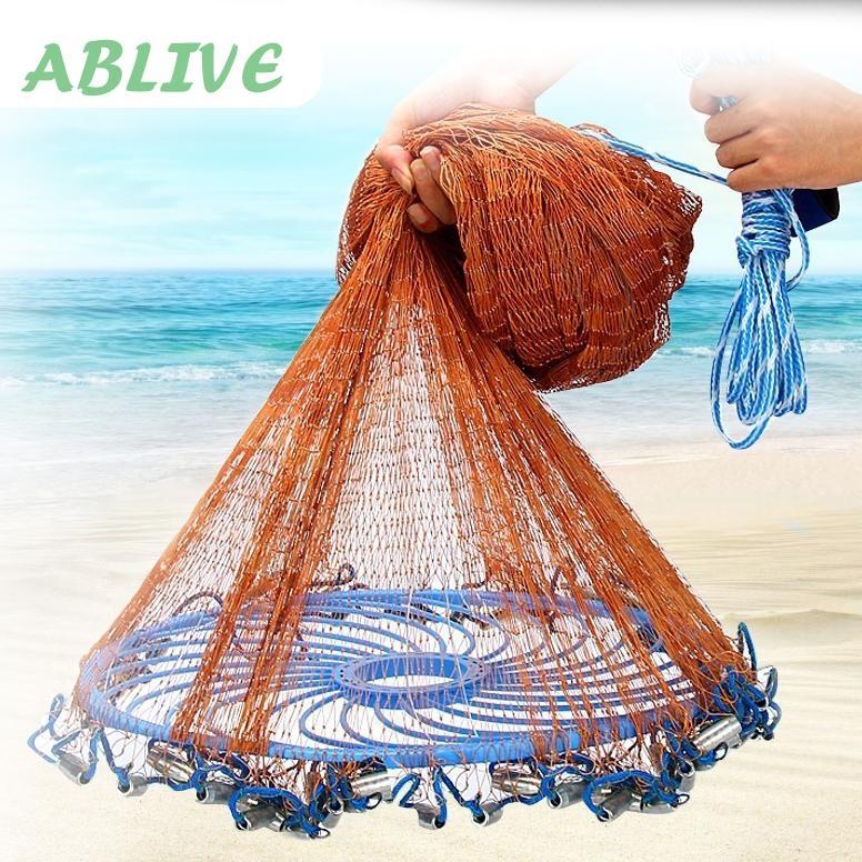 Jala Ikan Lempar Dengan Piring Bulat / Jaring Pancing Ikan Udang Senar Fishing Throw Net Cage 2.4M 3