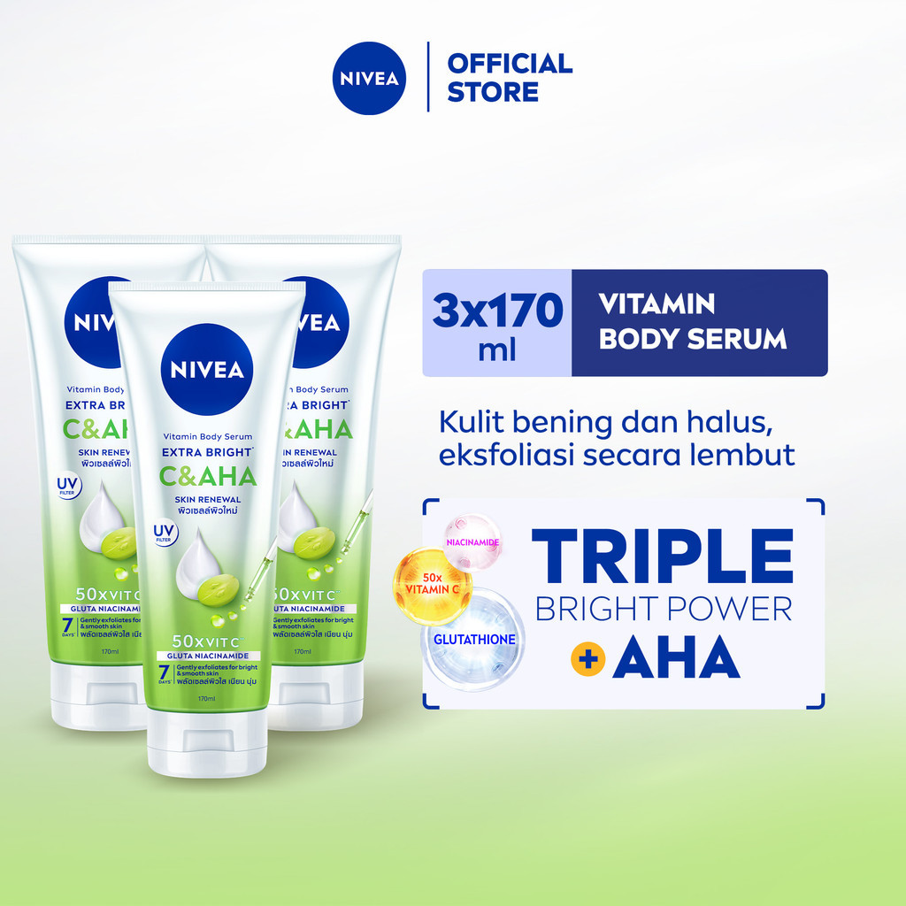 (PAKET HEMAT ISI 3) NIVEA Body Serum Extra Bright C&AHA UV Filter 170ml - Hand body serum lotion eks