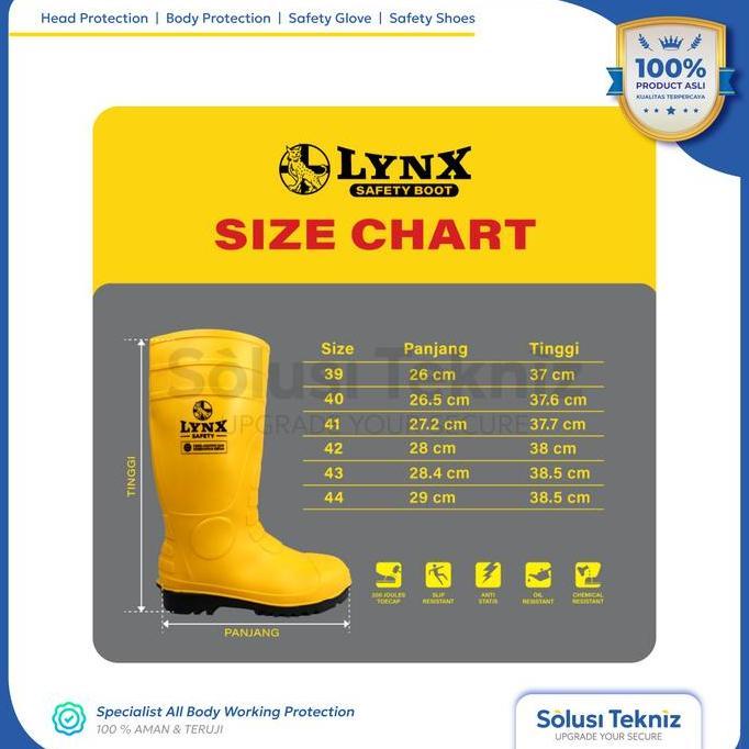 Sepatu Boot Rubber Kuning Safety Proyek Steel Besi Toe Lynx Safety  Gear