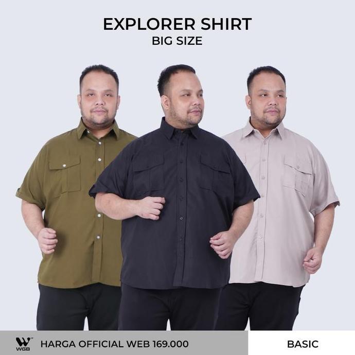 Kemeja Casual Safari Bush Khaki Bigsize Jumbo Pria Ukuran Xl Xxl