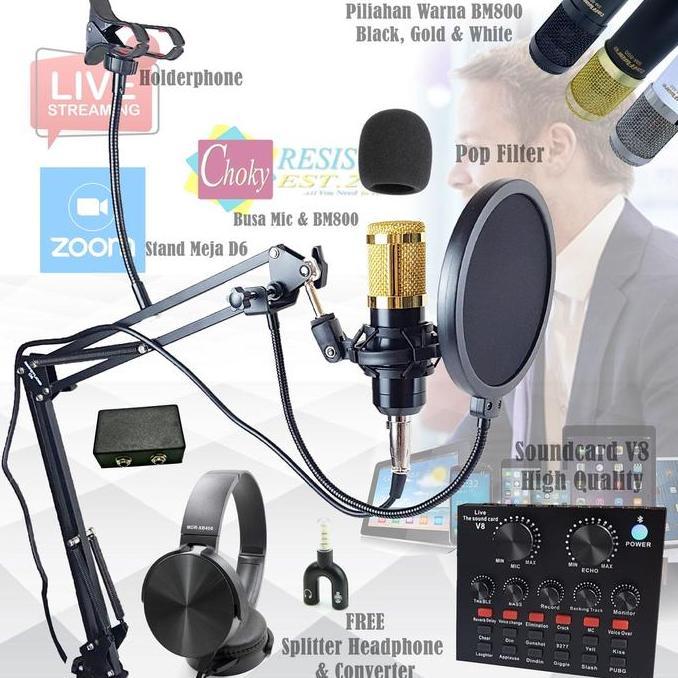 Paket Microphone BM800 Full Set Plus Soundcard V8 +