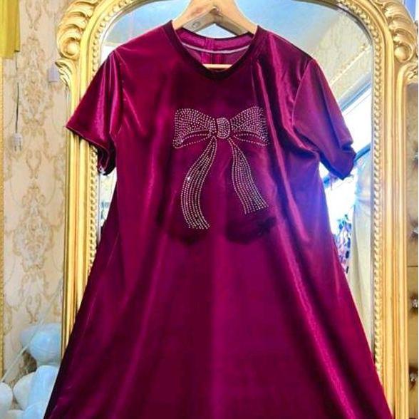 Promo MIDI Dress Viral Bludru Permata Muat Sampai Jumbo Wanita COD