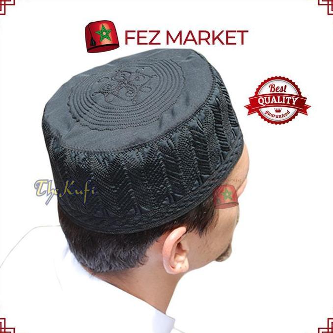 DR41>> Peci Madinah Katun Bordir Hitam Berkualitas - Madinah Embroidered