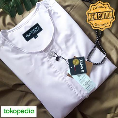 DF300>> Baju Koko Putih tanpa kerah Polos lengan panjang  Katun premium adem  Nyaman saat dipakai  P