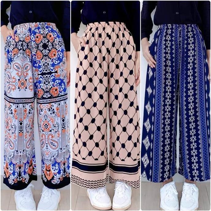 DF83 }} Celana Kulot Hommy Free Pouch  Motif Wanita Bahan Rayon Kulot Panjang Motif Adem Rayon Garis