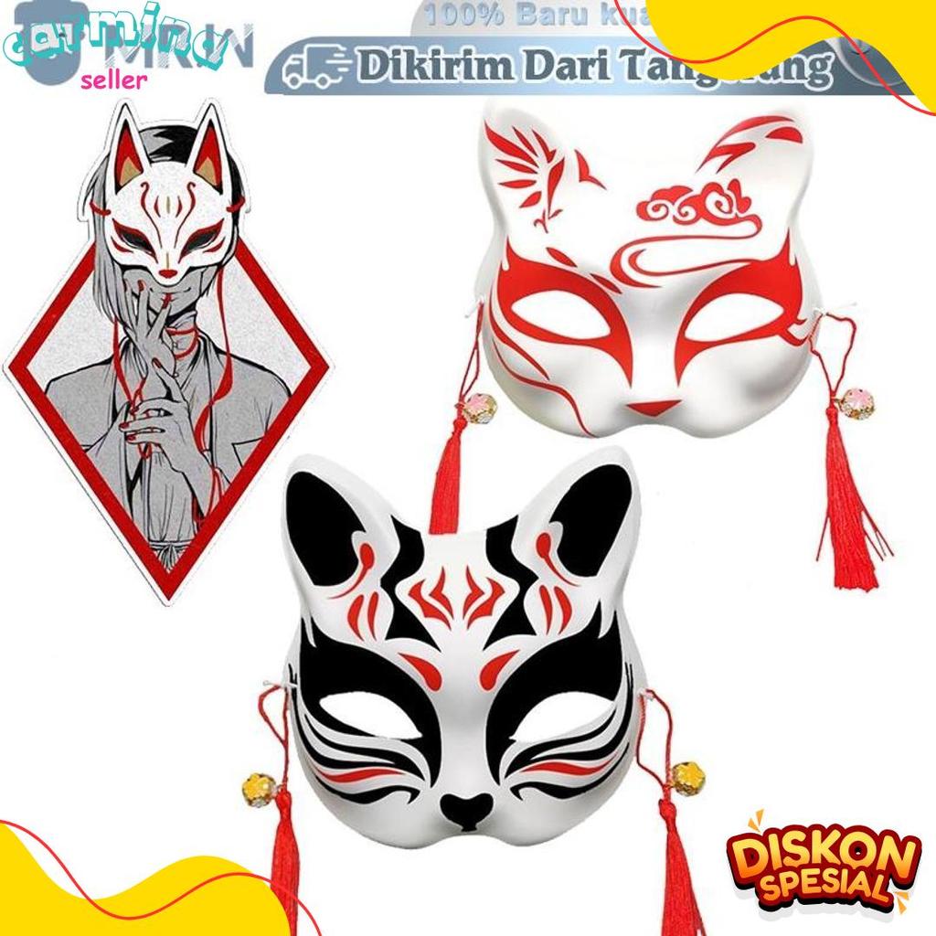 Cod Jepang Kitsune Mask Topeng Kitsune Topeng Cosplay Festival Mask Halloween Half-Face Cosplay Fox