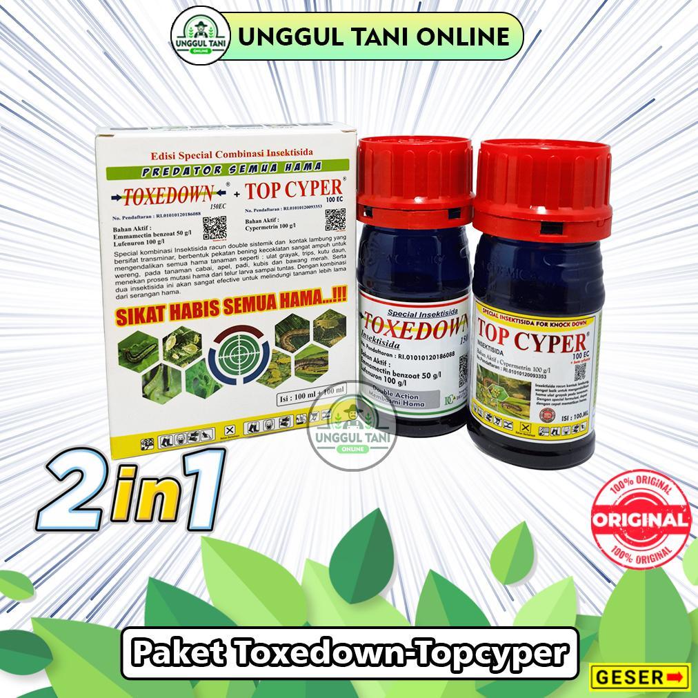 Paket/Bundling Insektisida TOXEDOWN DAN TOPCYPER (ISI 2 BOTOL) 100.ML Racun basmi ulat Obat ulat gra