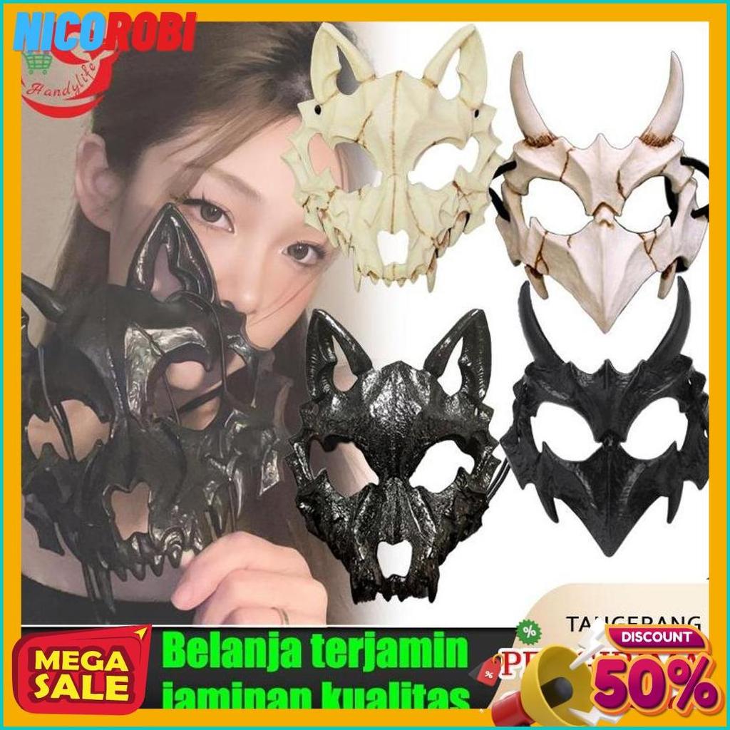 Cod Topeng Setengah Wajah Tengkorak Karena Alat Peraga Hitam Putih Halloween Berpakaian Pria Wanita 