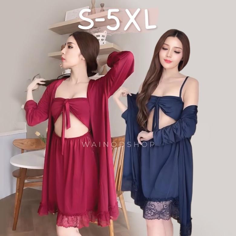 Callista S-5XL Sexy Lingerie Dress & Kimono Set Pakaian