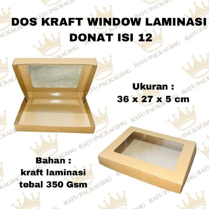 RATU | [10 PCS] DOS KRAFT WINDOW LAMINASI DONAT ISI 12 / Kardus Kotak Box Dus Kraft Window Laminasi 