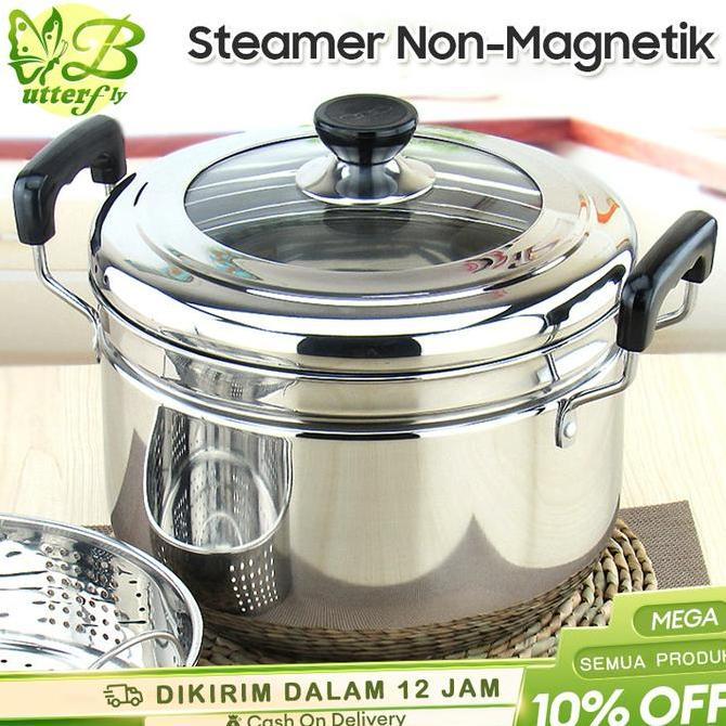 Panci kukusan tutup kaca ukuran besar Panci Kukus 2 Susun Panci Kukus Stainless Steel Dandang Panci 