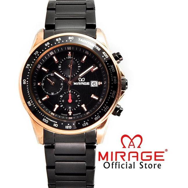 Mirage Watch Mirage El Jam Tangan Pria Chronograph Aktif Hitam Rosegold 8589M Kaca Stainless Stopwat