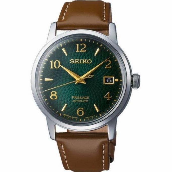 Jam Tangan Pria Seiko Presage SRPE45J1 Cocktail Mojito Automatic Green Dial Brown Leather SRPE45