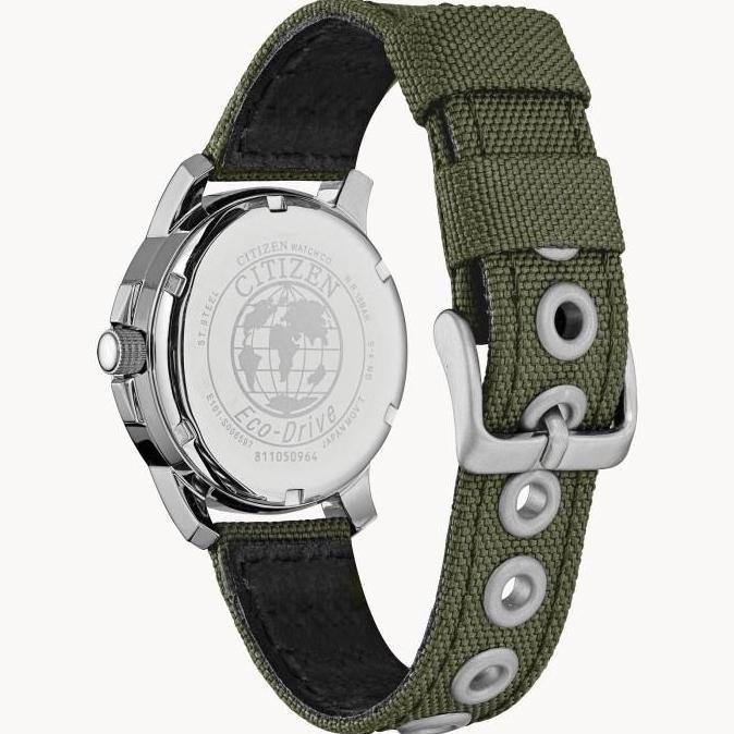 Citizen Jam Tangan Pria BM8180-03E Eco-Drive Tahan Air 100M Tali Kanvas Hijau Tua Case Stainless Ste