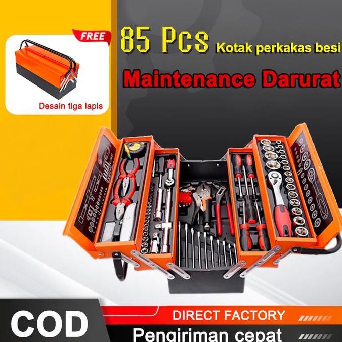 CHRYSAN Tool Kit 85 Pcs Tool Alat Bengkel Tool Kit Kunci Sok Set alat lipat tiga Bengkel Tool Kit Pe