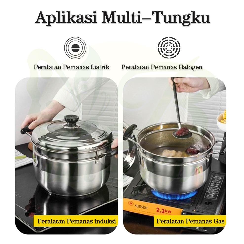 Omicko Panci Kukusan Tutup Kaca Ukuran Besar Panci Kukus 2 Susun Panci Kukus Stainless Steel Dandang