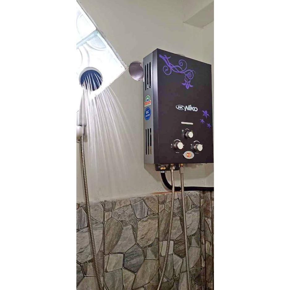 Oh34 [Cod] Paket Water Heater Niko Hitam Lengkap - Pemanas Air Gas Dengan Led Untuk Kamar Mandi Hema