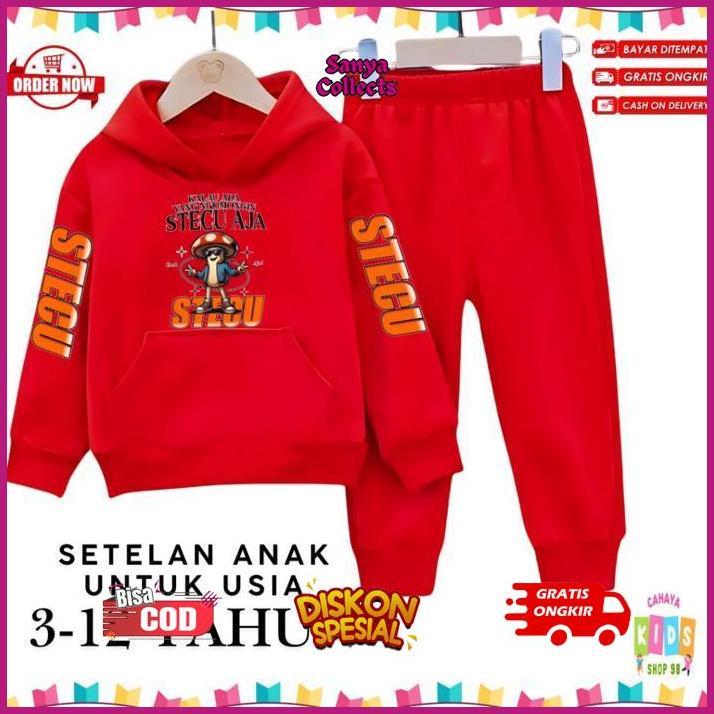 fg-7 COD Setelan Hoodie Anak Motif STECU SETELAN CUEK Untuk Usia 3-12 Tahun Viral Premium