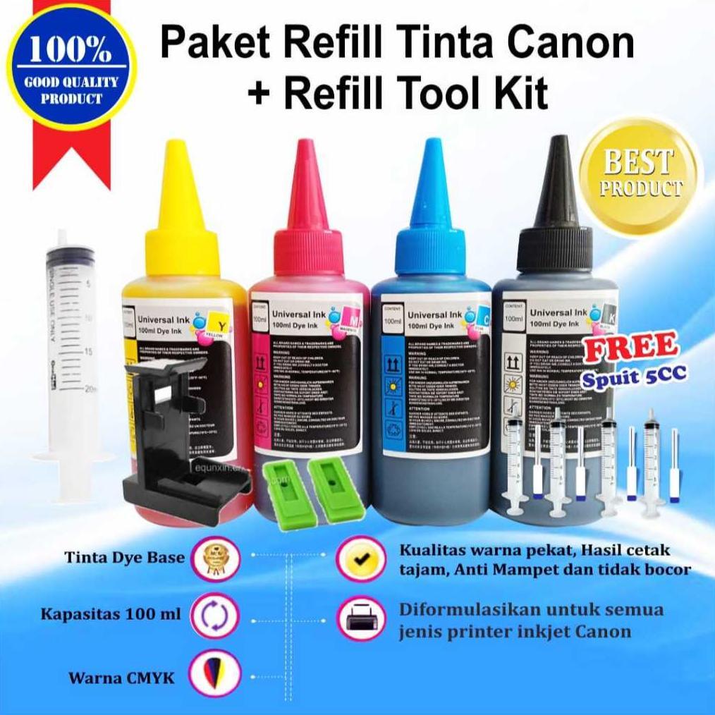 Paket Tinta Infus Printer 4 Warna 100ml Refill Canon IP2770 MG2570s MG2577s