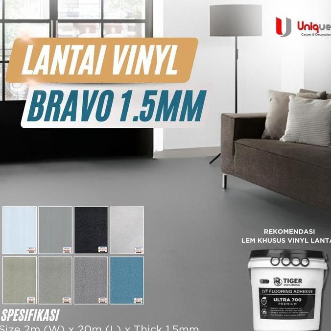 Vinyl Roll Bravo Tebal 1,5mm / Vinyl Lantai Motif Semen Polos Bravo HARA