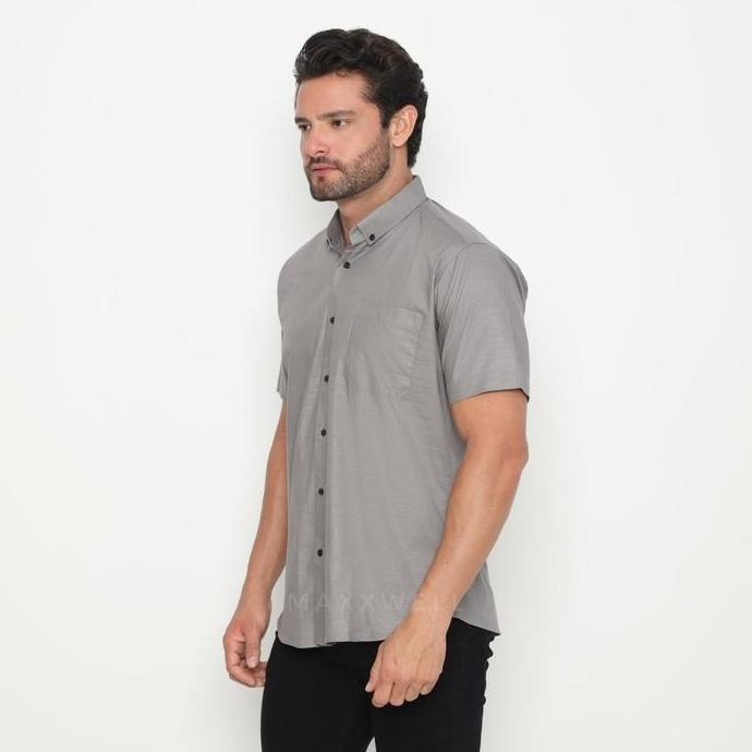 Maxxwell Rami Shirt Ss - Kemeja Slimfit Polos Pria Lengan Pendek Casual Full Katun Premium Warna Abu