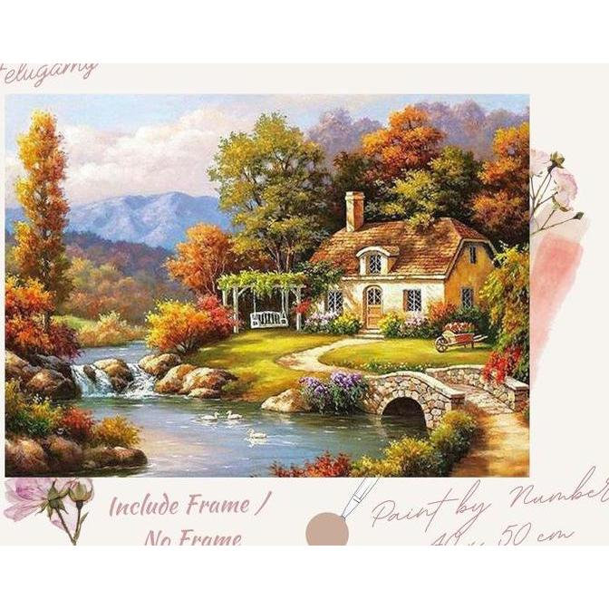 Promo Paint by Number Lukisan Minyak Pemandangan Cottage COD