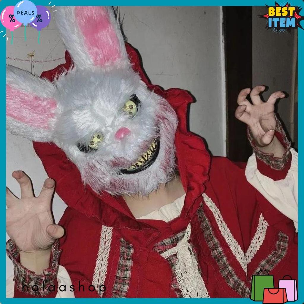 Cusss Serbu Jukta [Cod] Topeng Kelinci Seram Halloween/Topeng Kelinci Berbulu Berdarah Untuk Hallowe