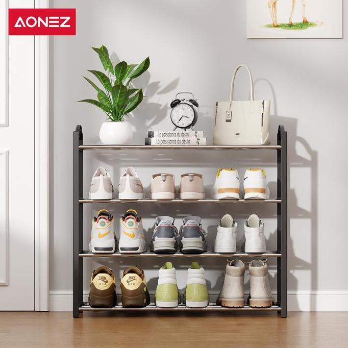 AONEZ 4 Layers Minimalis Rak Sepatu Besi Bertingkat Rak Susun Sepatu