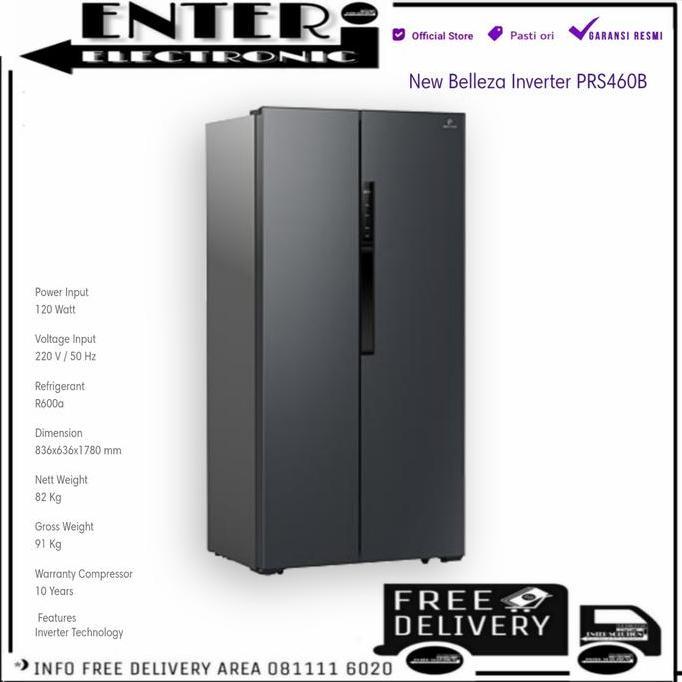 NEW POLYTRON PRS460B - LEMARI ES SIDE BY SIDE INVERTER 450L PRS 460 460B