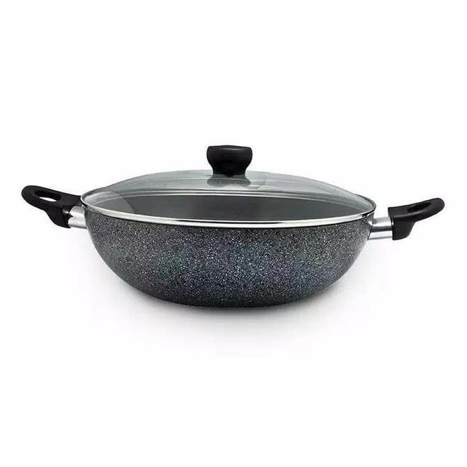 Wajan Teflon Neostone Wok 30Cm Tutup Kaca Non Stik - Maxim