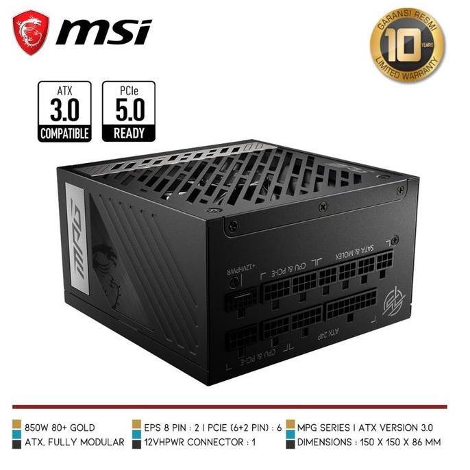 TERBARU - MSI MPG A850G PCIE5 850W 80+ Gold Fully Modular PCIe 5.0 - PSU