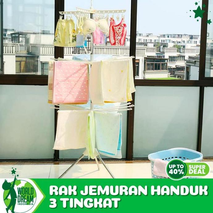 COD WORLD DREAM Jemuran Menara 3 Tingkat Jemuran Baju Bayi 3 Susun Stainless Plastik PP Rak Jemuran 