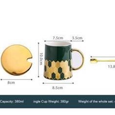 Bosca Living Honeycomb Ceramic Mug Set Satu Set Gelas Minum Bahan Keramik Dengan Tutup Gelas Emas Go