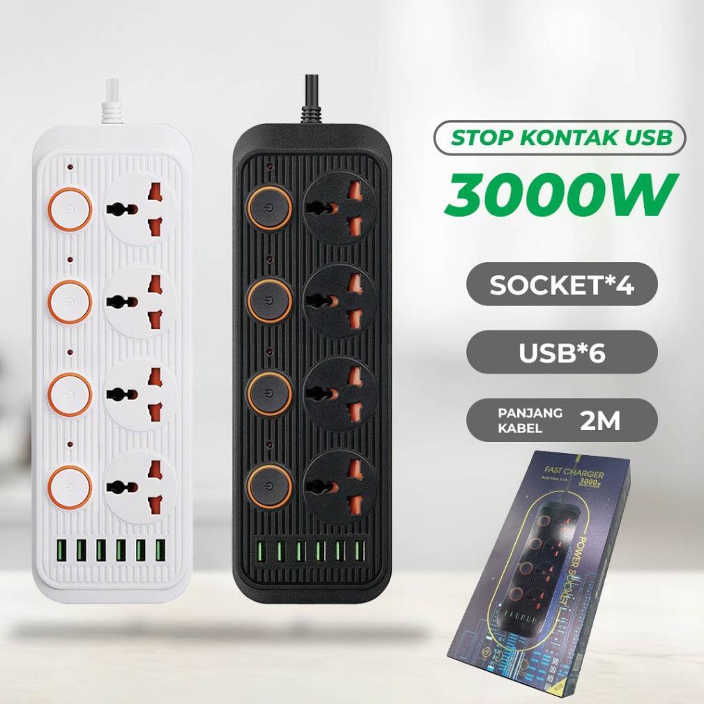 STOP KONTAK LISTIK MULTI FUNGSI PANJANG 2 METER SOKET + USB + SAKLAR Stop Kontak