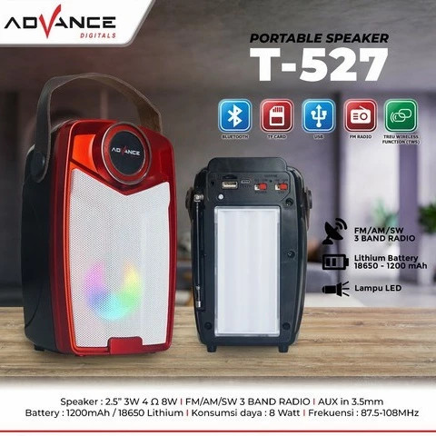 Speaker Advance T-527 bluetooth + Lampu Emergency music box advance portable speaker