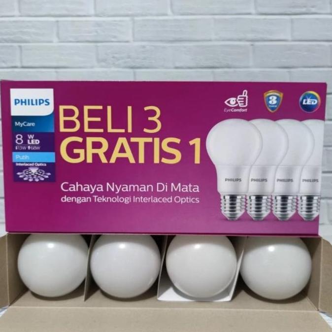 PAKET ISI 4 PROMO LAMPU LED PHILIPS 8W MYCARE MULTIPACK LED 8 WATT