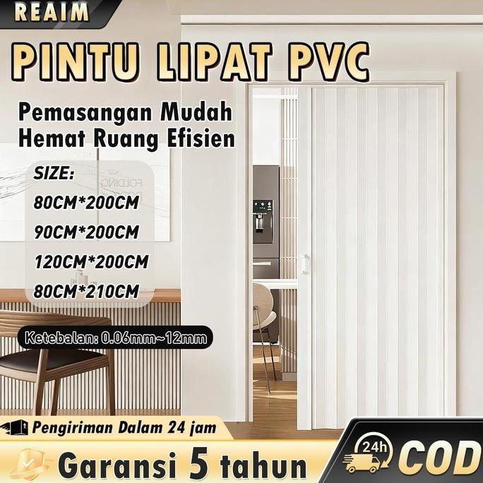 Tebal dan Kuat, Tahan LembabPintu Geser PVC Penyekat Ruangan Kamar Mandi Folding Door Sliding Mudah 