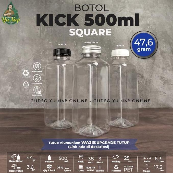 Botol Kick Square 500 ml (Kotak) - Botol Plastik 500ml
