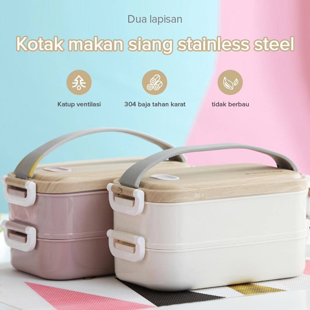 Double-layer Stainless Steel Lunch Box Nordic Style Portable Insulation Lunch Box Student Partition 